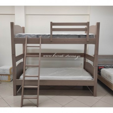 Κουκέτα μασίφ με χοντρές τετράγωνες κολόνες που σπάει σε δύο μονά κομπλέ σετ με βάσεις και στρώματα ορθοπεδικά προσφορά