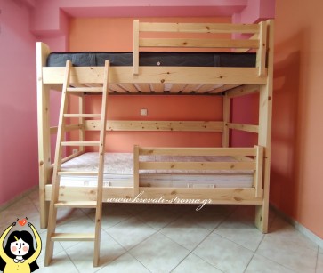 Δίπατη κουκέτα για δύο παιδιά μασίφ πεύκο φυσικό χρώμα με έξτρα ενίσχυση με δύο προστατευτικά και επιπλέον ξύλο στην πλάτη