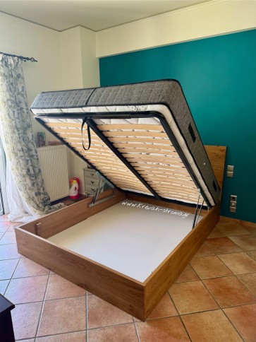 Κρεβάτι από φυσικό δρυς ακατέργαστο για 150χ200 στρώμα με αποθηκευτικό χώρο 