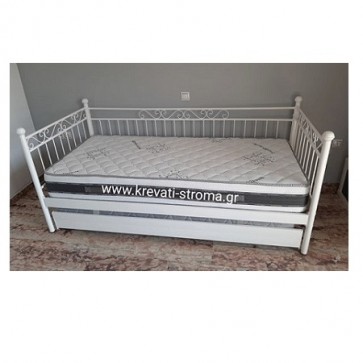 Κρεβάτι και καναπές από σίδερο μέταλλο με ψηλά μπράτσα-προσκέφαλα σε λευκό χρώμα και 5 χρώματα ακόμα σε τιμή προσφοράς