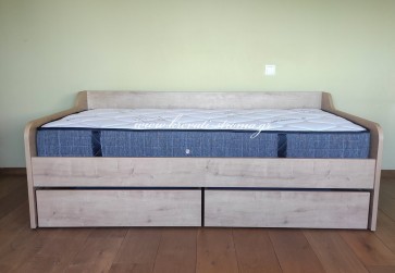 Καναπές κρεβάτι ξύλινος μοριοσανίδα κομπλέ σετ με στρώμα ορθοπεδικό 90χ190 και συρτάρια αποθήκευσης σε φυσικό χρώμα 