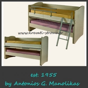 Διόροφη παιδική κουκέτα πάνω-κάτω χαμηλή σε ύψος με ρόδες-τροχήλατη και 2 γραφεία