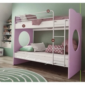 Κουκέτα για δύο παιδιά ξύλινη με ανοίγματα για να μπαίνει φως και μεταλλικές λεπτομέρειες λιλά με λευκό