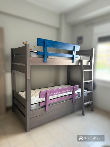 Διώροφο κρεβάτι με ενισχυμένες κολώνες που μπορεί να γίνει δύο μονά κρεβάτια και συρόμενο 