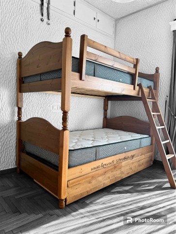 Κουκέτα διαιρούμενη και ημίδιπλη σε δύο κρεβάτια μασίφ ξύλο πεύκο με αποθηκευτικά συρτάρια