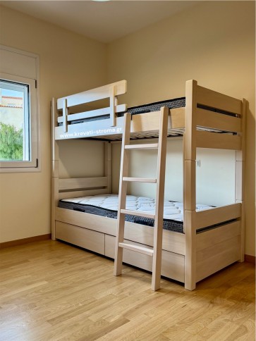 Διώροφο κρεβάτι από μασίφ οξιά για στρώμα 90χ190 με ενισχυμένες κολώνες