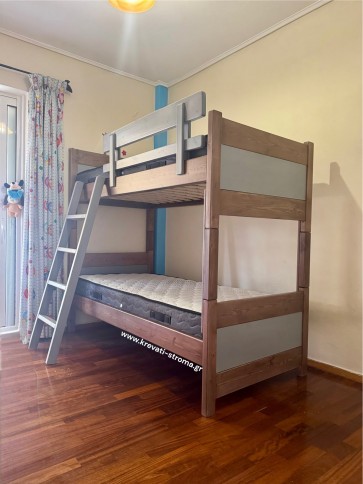 Κουκέτα για ενήλικες και παιδιά σε ημίδιπλη διάσταση από μασίφ ξύλο πεύκο και βαφή νερού