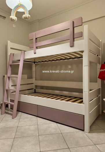 Διώροφο κρεβάτι με ενισχυμένες κολώνες για μεγάλη αντοχή που μπορεί να γίνει δύο μονά κρεβάτια  