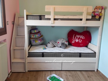 Κουκέτα μασίφ μονή 90χ190 με σκαλιέρα σετ στο ίδιο χρώμα 