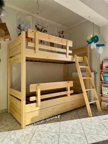 Κουκέτα μασίφ πεύκο πολύ ενισχυμένη για στρώμα 90χ190 με σuρόμενο κρεβάτι