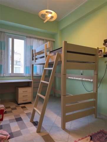 Ξύλινη σοφίτα - Υπερυψωμένο κρεβάτι μασίφ με δυνατότητα προσαρμογής διαστάσεων και χρωμάτων