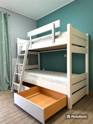 Κουκέτα μασίφ πεύκο πολύ ενισχυμένη για στρώμα 90χ190 με συρτάρια αποθήκευσης