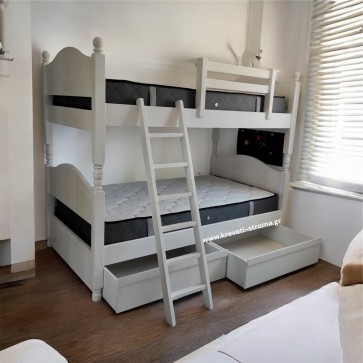 Κουκέτα διαιρούμενη σε δύο κρεβάτια μασίφ ξύλο πεύκο με αποθηκευτικά συρτάρια