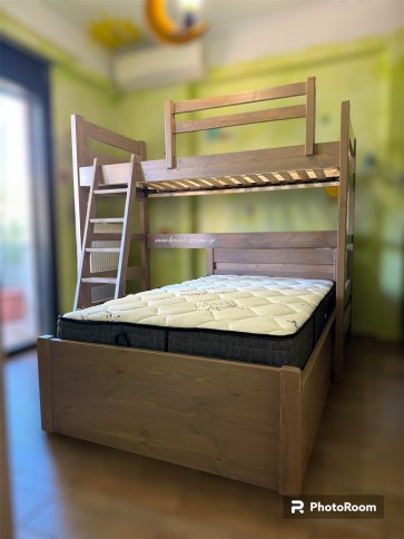 Κρεβάτι σοφίτα-υπερυψωμένο με γωνιακό κρεβάτι από κάτω, με αποθηκευτικό χώρο 