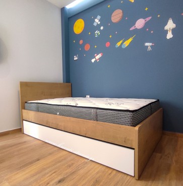 Κρεβάτι minimal ημίδιπλο για στρώμα 110χ190 ή 200 τετράγωνο λευκό με δεύτερο κρεβάτι συρταρωτό οικονομικό