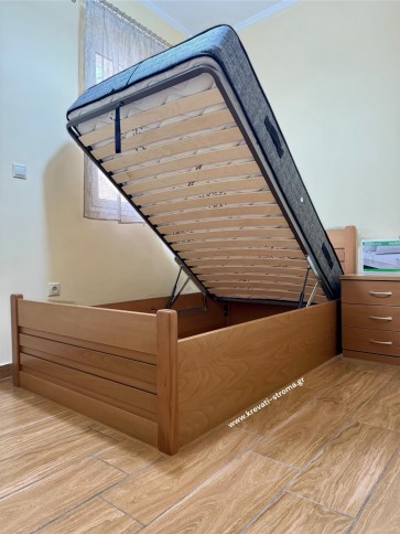 Κρεβάτι ημίδιπλο σε πολλούς χρωματισμούς με αποθηκευτικό χώρο με ανάκλιση από μασίφ ξύλο