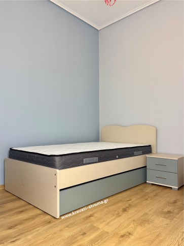 Κρεβάτι ημίδιπλο ξύλινο οικονόμικο με συρόμενο κρεβάτι 