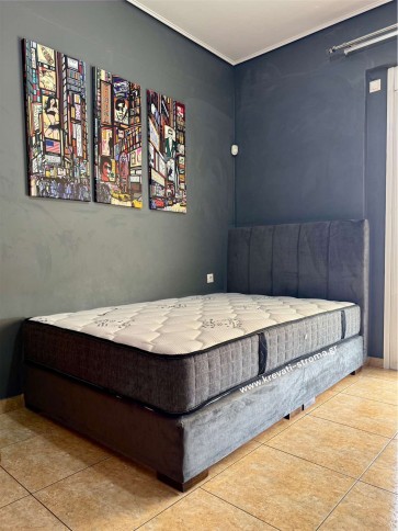 Κρεβάτι ημίδιπλο για 110χ190 στρώμα box με κεφαλάρι ψηλό υφασμάτινο γκρι