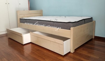 Κρεβάτι λευκό με σιελ ξύλο μονό με 2 τροχήλατα συρτάρια αποθήκευσης