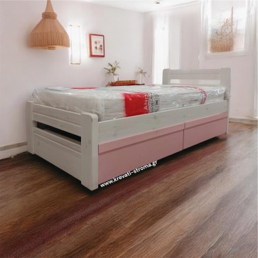 Κρεβάτι μονό (0.90 Χ 1.90 στρώμα) μασίφ ξύλο σε λευκό-άσπρο χρώμα για παιδιά σε τιμή προσφοράς