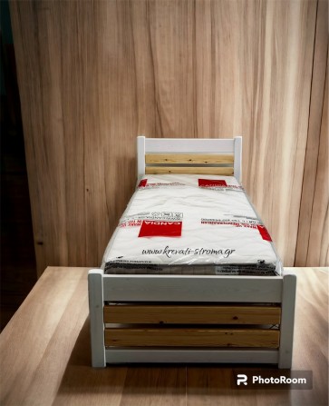 Κρεβάτι μασίφ ημίδιπλο 1,20χ2,00 σε λευκό και φυσικό πεύκο για όλες τις ηλικίες  Κρεβάτι μασίφ ημίδιπλο 1,20χ2,00 σε λευκό και φυσικό πεύκο για όλες τις ηλικίες