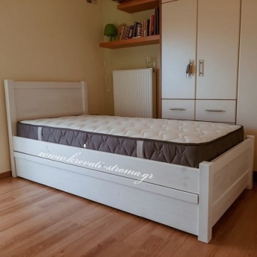 Κρεβάτι ημίδιπλο για στρώμα 110 πόντους μεγάλης ασφάλειας με ξύλα σκεπής και οικολογικά χρώματα