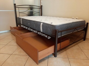 Κρεβάτι μεταλλικό μονό και ημίδιπλο με αποθηκευτικό χώρο σε ξύλο και χρώμα επιλογής σας