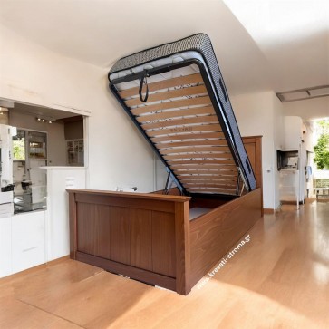 Kρεβάτι ξύλινο οξιά καρυδί σκούρο για στρώμα 90χ190 με αποθηκευτικό χώρο 