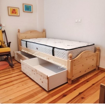 Κρεβάτι μονό ή ημίδιπλο ρομαντικό μασίφ πεύκο 100 % οικολογικό σε φυσικό χρώμα με αποθηκευτικά συρτάρια 