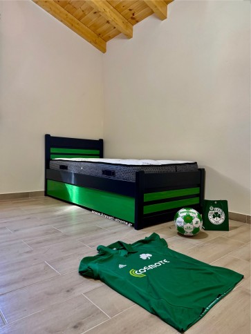 Κρεβάτι εφηβικό μασίφ μαύρο με πράσινο ημίδιπλο με βοηθητικό τροχήλατο κρεβάτι
