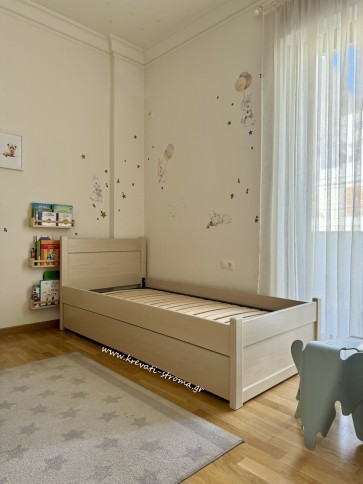 Κρεβάτι μονό από μασίφ ξύλο οξιάς με συρταρωτό βοηθητικό κρεβάτι Κρεβάτι μονό από μασίφ ξύλο οξιάς με συρταρωτό βοηθητικό κρεβάτι