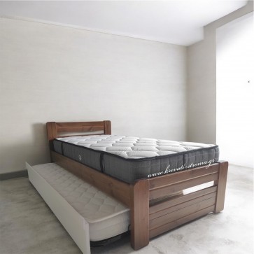 Κρεβάτι οικονομικό-φθηνό αλλά υψηλής αντοχής ημίδιπλο για στρώμα 110 από μασίφ ξύλο πεύκο σε χρώμα ξύλου καφέ και λευκό δεύτερο κρεβάτι