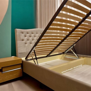 Κρεβατοκάμαρα με ύφασμα επιλογής σας, καπιτονέ αλέκιαστο με αποθηκευτικό χώρο