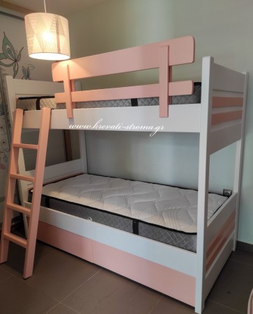 Κουκέτα μονή 90χ190 σε βαφή λευκής λάκας από μασίφ ξύλο και συρόμενο κρεβάτι