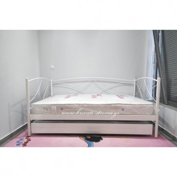 Καναπές κρεβάτι μεταλλικός σε λευκό χρώμα με δεύτερο συρόμενο 