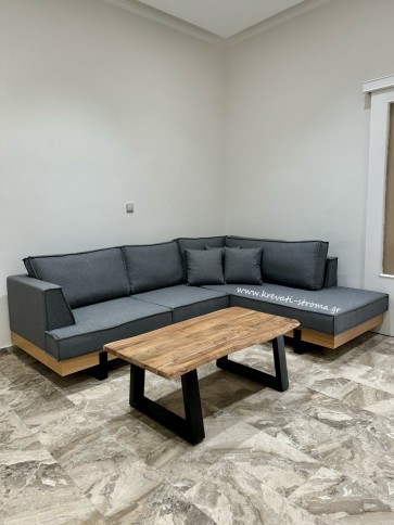 Καναπές γωνιακός μοντέρνος με μασίφ μεταλλικά πόδια και ξύλινη βάση μασίφ οξιά σε διάφορες διαστάσεις και υφάσματα  