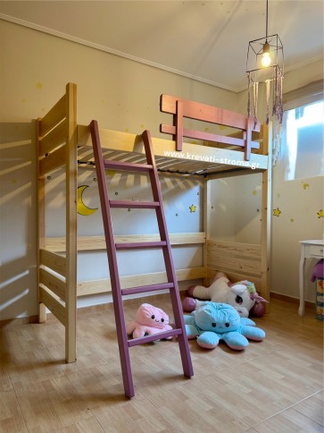 Ξύλινη σοφίτα - Υπερυψωμένο κρεβάτι μασίφ με δυνατότητα προσαρμογής διαστάσεων και χρωμάτων