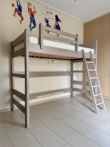 Σοφίτα ψηλό κρεβάτι με κενό από κάτω για παιχνίδια, γραφείο ή αποθηκευτικούς χώρους ξύλινο μασίφ