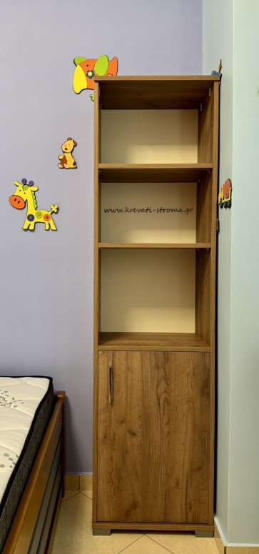 Bιβλιοθήκη-στήλη στενή 50πόντους ξύλινη με ράφια και ντουλάπι 
