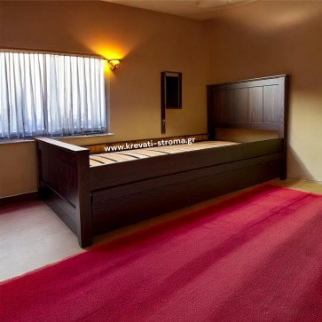 Κρεβάτι μονό μασίφ οξιά με δεύτερο κρεβάτι σε καρυδί σκούρο χρώμα 