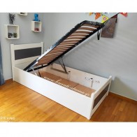 Κρεβάτι με αποθηκευτικό χώρο μπαούλο με μηχανισμό ανάκλισης με μπουκάλες από μασίφ ξύλο πεύκο