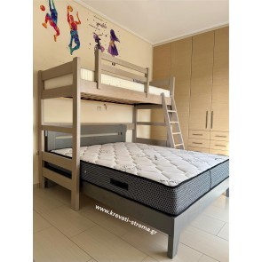 Κρεβάτια ξύλινα μασίφ σε σχηματισμό κουκέτας Γ γωνιακής για εξοικονόμηση χώρου, τάβλες και στρώματα