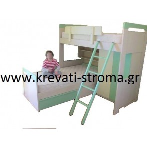 Κουκέτα γωνία διόροφη με ντουλάπα και κρεβάτια