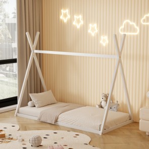 Κρεβάτι σαν σκηνή MONTESSORRI πολύ χαμηλά στο έδαφος για στρώμα 90χ190 λευκό κατάλληλο για μικρά παιδιά 