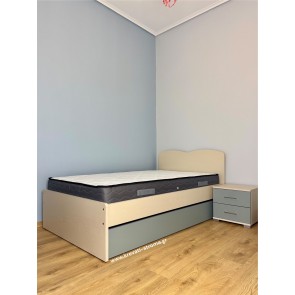 Κρεβάτι ημίδιπλο ξύλινο οικονόμικο με συρόμενο κρεβάτι 