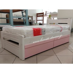 Κρεβάτι μονό (0.90 Χ 1.90 στρώμα) μασίφ ξύλο σε λευκό-άσπρο χρώμα για παιδιά σε τιμή προσφοράς