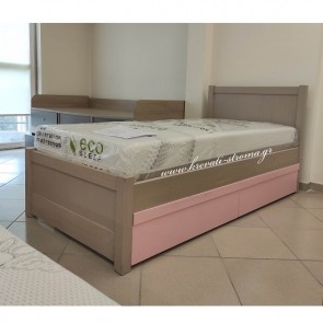 Κρεβάτι μονό μασίφ με 2 συρτάρια γκρι - ροζ ΕΤΟΙΜΟΠΑΡΑΔΟΤΟ