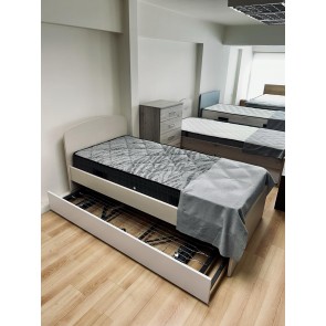 Ξύλινο κρεβάτι παιδικό σε ουδέτερο εκρού χρώμα για στρώμα 90χ190 με συρόμενο κρεβάτι